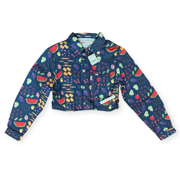 Lisa Says Gah Nuuly Farmers Market Cropped Button Jacket Size XS NWT Blue Fruit - Picture 2 of 8